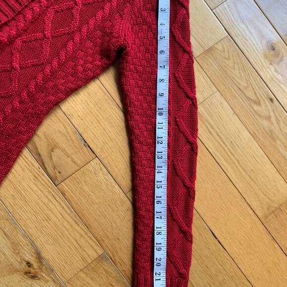 L.L. Bean Red Wool Blend Cable Knit Toggle Cardigan Sweater Women’s Small - Picture 8 of 9